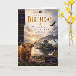 Tarjeta de cumpleaños escocesa con puesta de sol y