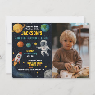 Tarjeta de cumpleaños espacial editable con foto
