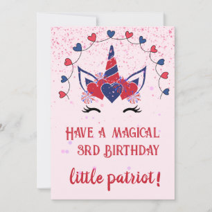 Tarjeta de cumpleaños espumoso Patriot unicorn,