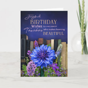 Tarjeta de cumpleaños Estante de libros Flor Azul 