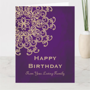 TARJETA DE CUMPLEAÑOS ESTILO INDIO MORADO Y DORADO