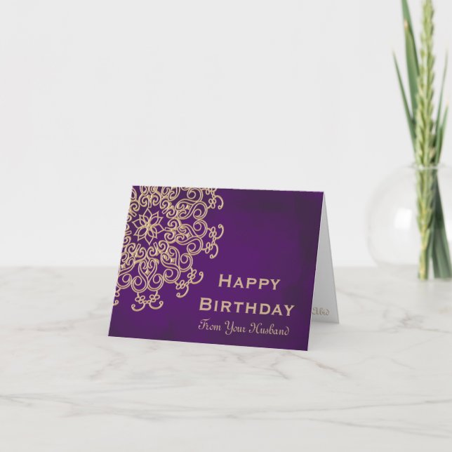 TARJETA DE CUMPLEAÑOS ESTILO INDIO MORADO Y DORADO (Anverso)