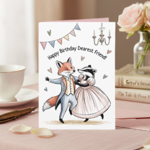 Tarjeta de cumpleaños estilo Regency Fox y Badger 