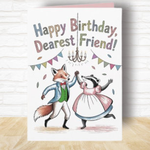 Tarjeta de cumpleaños estilo Regency Fox y Badger 