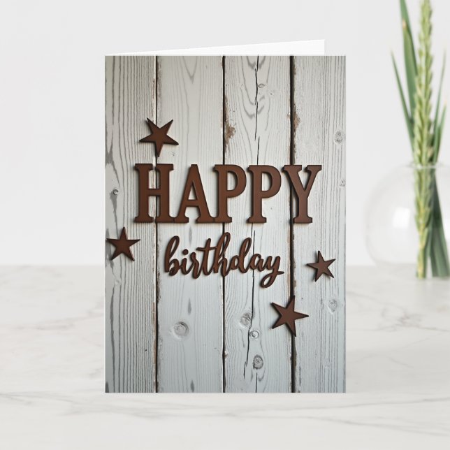 Tarjeta de cumpleaños estrellada rústica (Anverso)