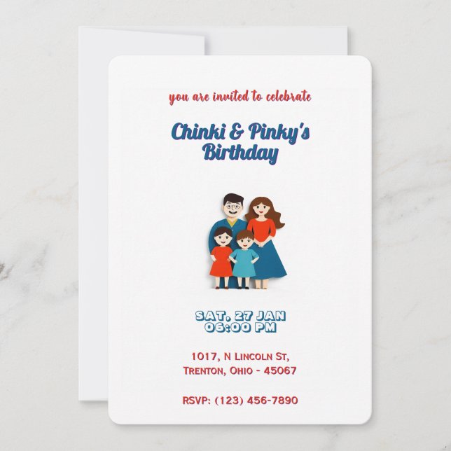 Tarjeta de cumpleaños familiar caprichosa - Minima (Anverso)