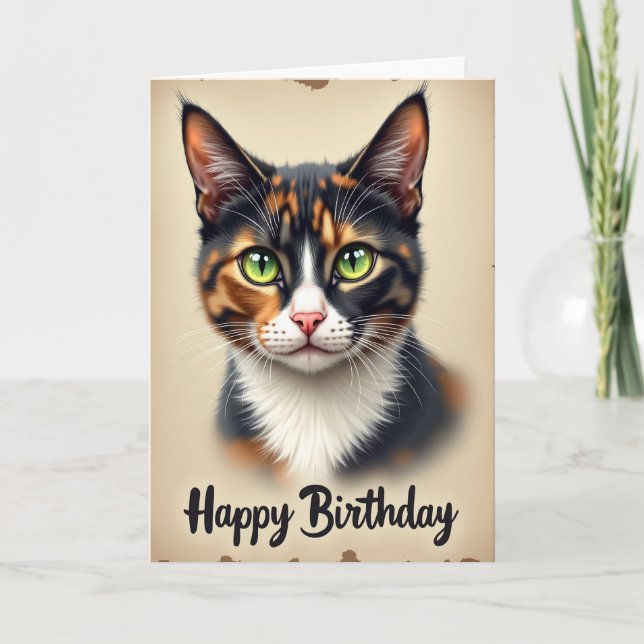 Tarjeta de cumpleaños felina pintada (Anverso)