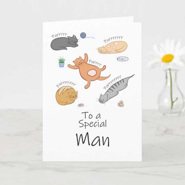 Tarjeta de cumpleaños felina pur-ific para él (Planta pequeña)