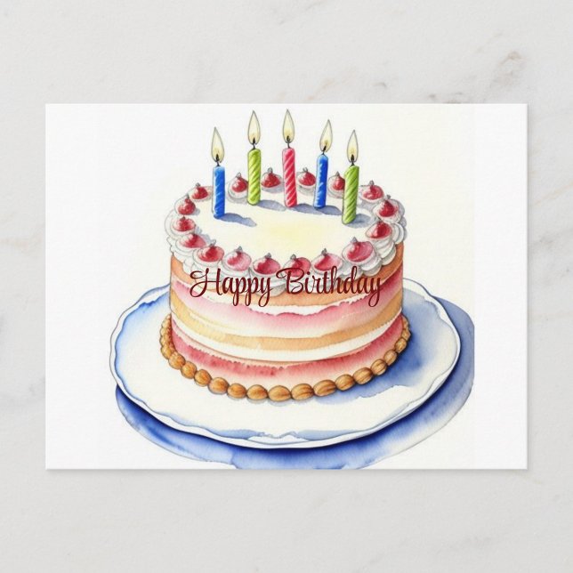 Tarjeta de cumpleaños feliz (Happy Birthday Cake with Candles Postcard!)
