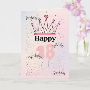 Tarjeta de cumpleaños "Feliz 18" Corona Rosa Roy