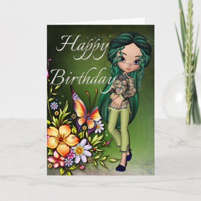 Tarjeta de cumpleaños feliz 5 para Chicas asiático (Anverso)
