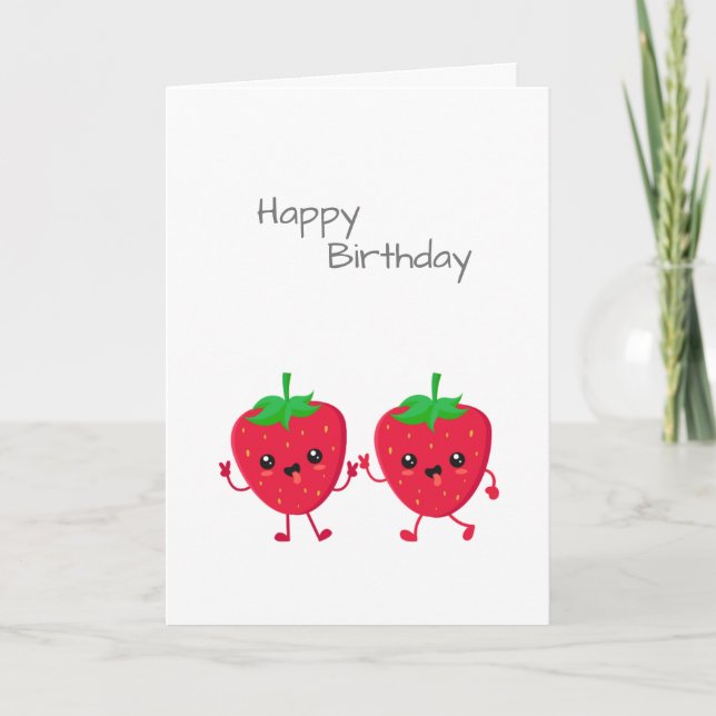 Tarjeta de cumpleaños feliz a amigo de fresas (Anverso)