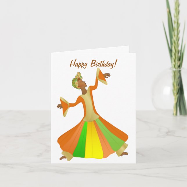 Tarjeta de cumpleaños feliz a bailarina afroameric (Anverso)