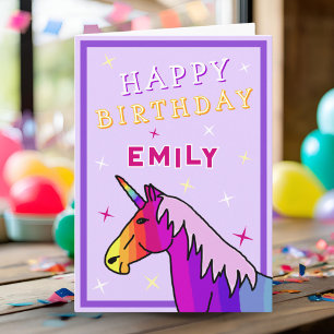 Tarjeta de cumpleaños feliz a Chica de unicornio c