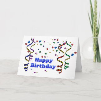Tarjeta de cumpleaños feliz a Confetti y Streamers