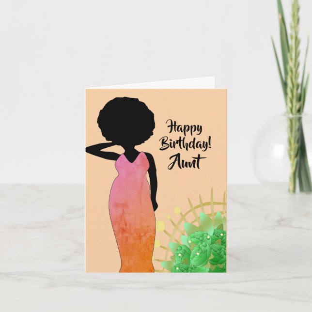 Tarjeta de cumpleaños feliz a tía afroamericana (Anverso)