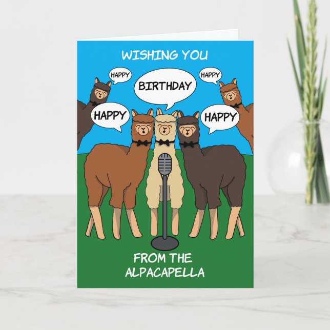Tarjeta de cumpleaños feliz Alpaca Pun Alpacapella (Anverso)