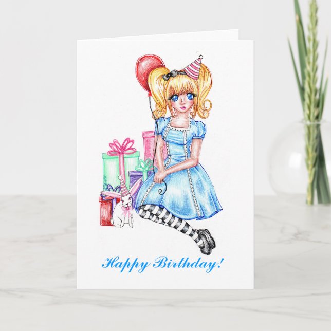 Tarjeta de cumpleaños feliz (azul) (Anverso)