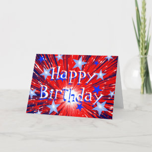 Tarjeta de 'cumpleaños feliz' azul blanco rojo de