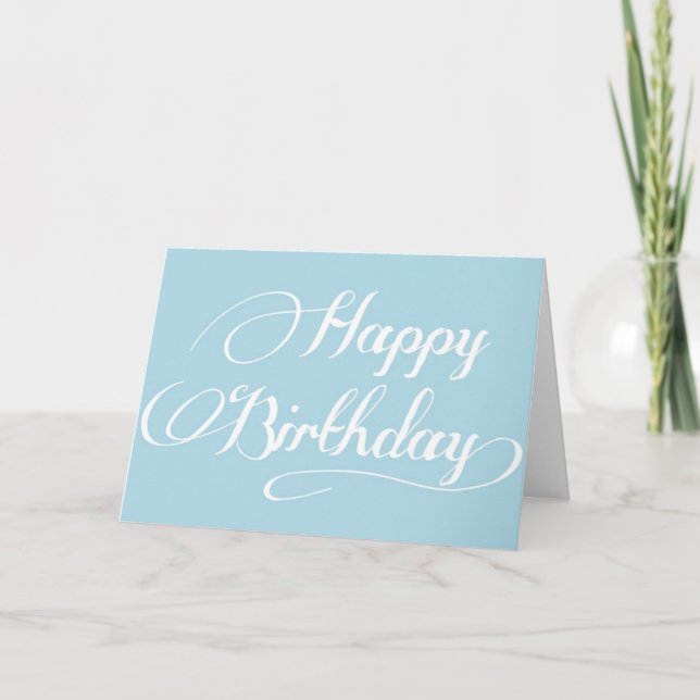 Tarjeta de cumpleaños feliz azul claro de caligraf (Anverso)