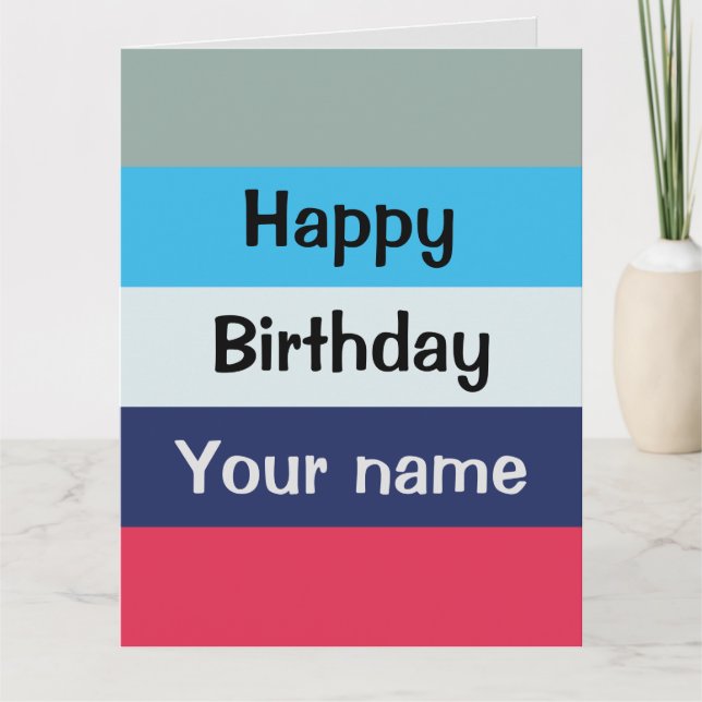 Tarjeta De Cumpleaños Feliz Azul Y Borgoña (Anverso)
