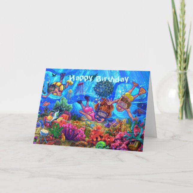 Tarjeta de cumpleaños feliz bajo el mar (Anverso)