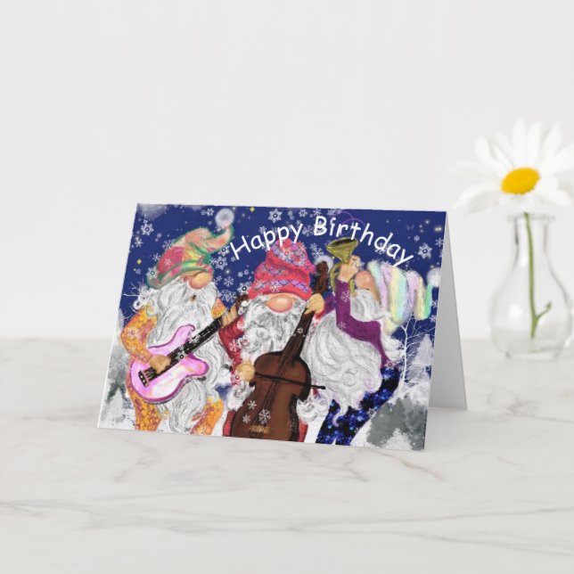 Tarjeta de cumpleaños feliz banda de música Gnomes (Planta pequeña)