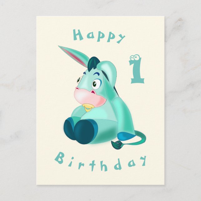 Tarjeta de cumpleaños feliz - Bebé Burro - tu edad (Anverso)