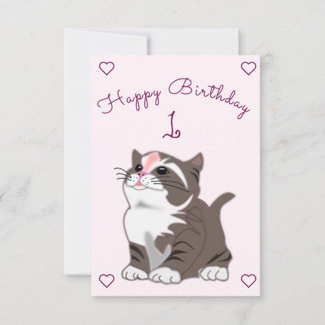 Tarjeta de cumpleaños feliz, bebé gatito - tus año (Anverso)