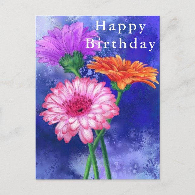 Tarjeta de cumpleaños feliz, bellas Gerberas de co (Anverso)