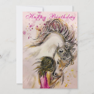Tarjeta de cumpleaños feliz - Chica y caballo