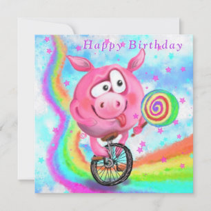 Tarjeta de cumpleaños feliz - Ciclista de cerdo co