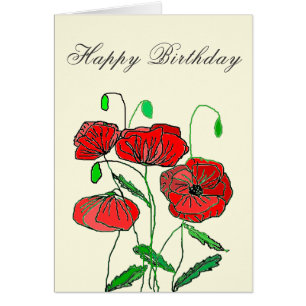 Tarjeta de cumpleaños feliz con amapola roja - Pin