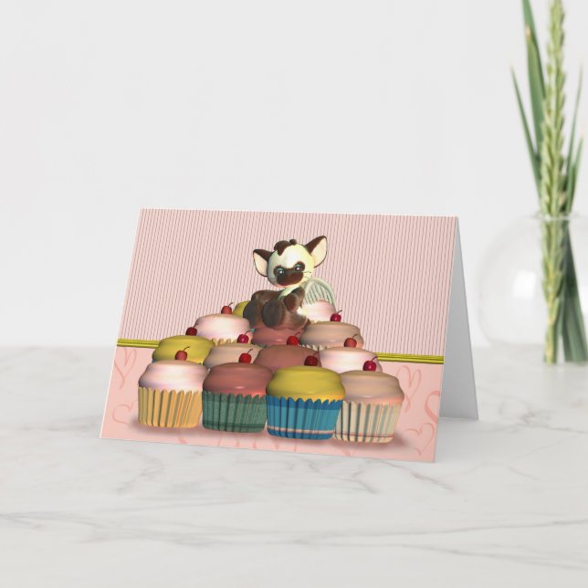 Tarjeta de cumpleaños feliz con ángel de gato pequ (Anverso)