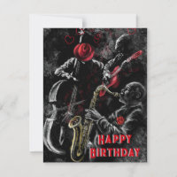 Tarjeta de cumpleaños feliz con banda de jazz