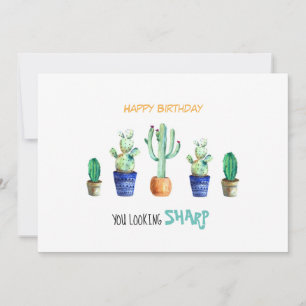 Tarjeta de cumpleaños feliz con cactus para un ami