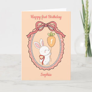 Tarjeta de cumpleaños feliz con conejo lindo y glo