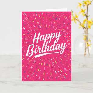 Tarjeta de cumpleaños feliz con confeti rosa