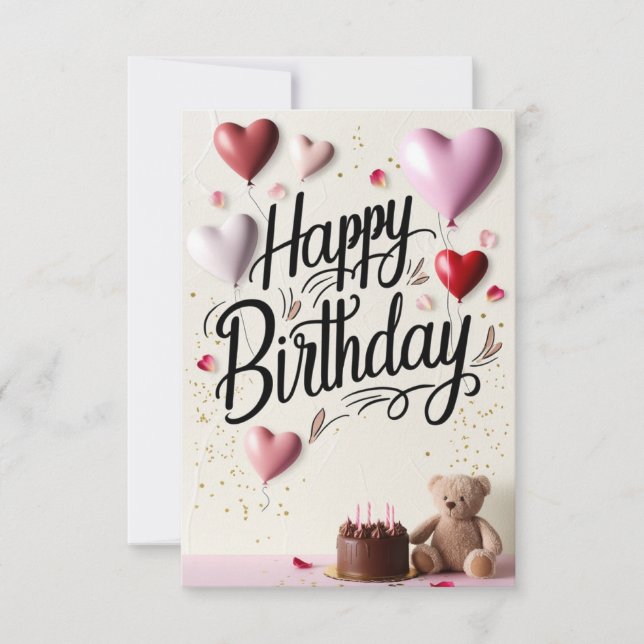 Tarjeta de cumpleaños feliz con corazones de amor (Anverso)