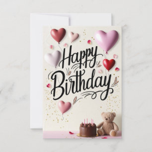 Tarjeta de cumpleaños feliz con corazones de amor