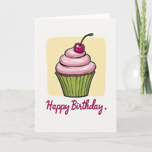 Tarjeta de Cumpleaños Feliz con Cupcake de Fresa