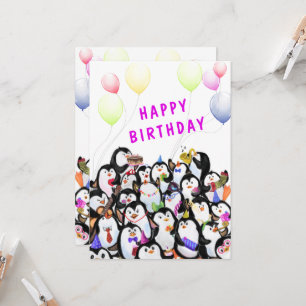 Tarjeta de cumpleaños feliz con Fiesta pingüino fe