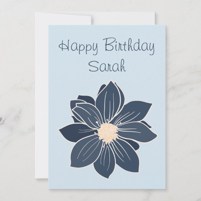 Tarjeta de cumpleaños feliz con flor azul personal (Anverso)