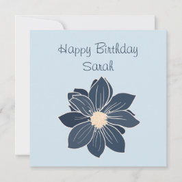 Tarjeta de cumpleaños feliz con flor azul personal