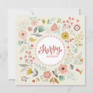 Tarjeta de cumpleaños feliz con floral moderna