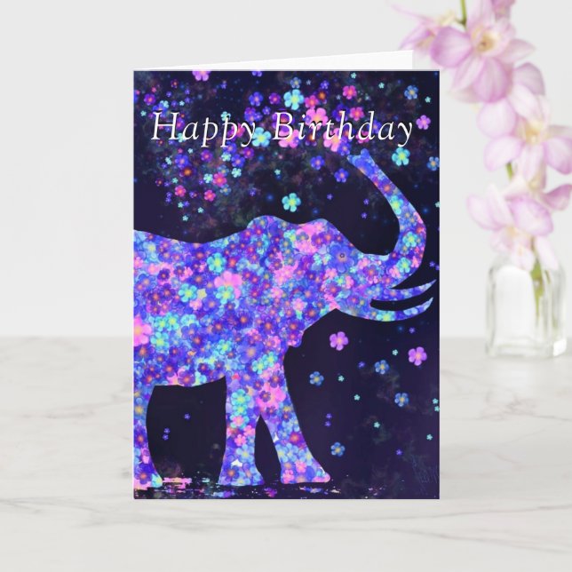 Tarjeta de cumpleaños feliz con flores de elefante (Orquídea)