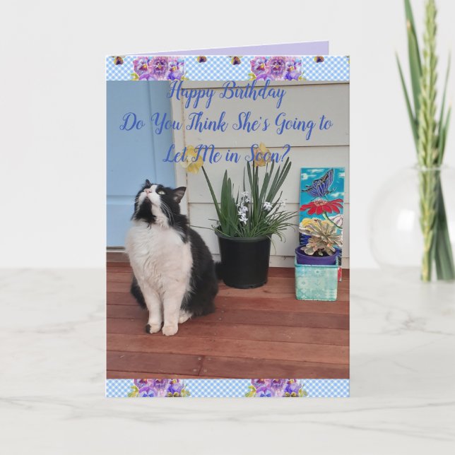 Tarjeta de cumpleaños feliz con flores de gato de  (Anverso)
