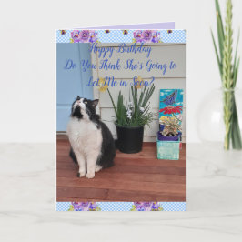 Tarjeta de cumpleaños feliz con flores de gato de