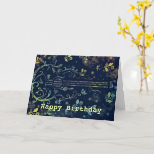 Tarjeta de cumpleaños feliz con flores de guitarra