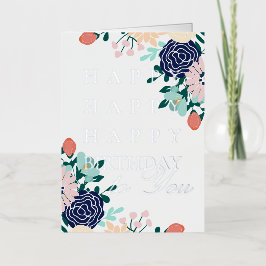 Tarjeta de cumpleaños feliz con flores de papel de